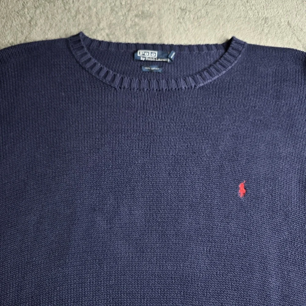 Vintage Polo Ralph Lauren Knit Sweater Mens 4XLT Navy Blue Red Pony Long Sleeve
